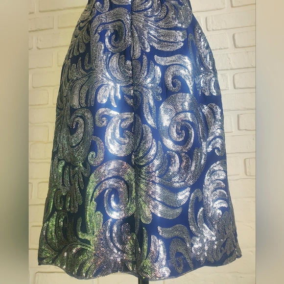 Adrianna Papell Sequin Chiffon Cocktail Dress Cap Sleeve Blue Silver Size 8 - Picture 11 of 16